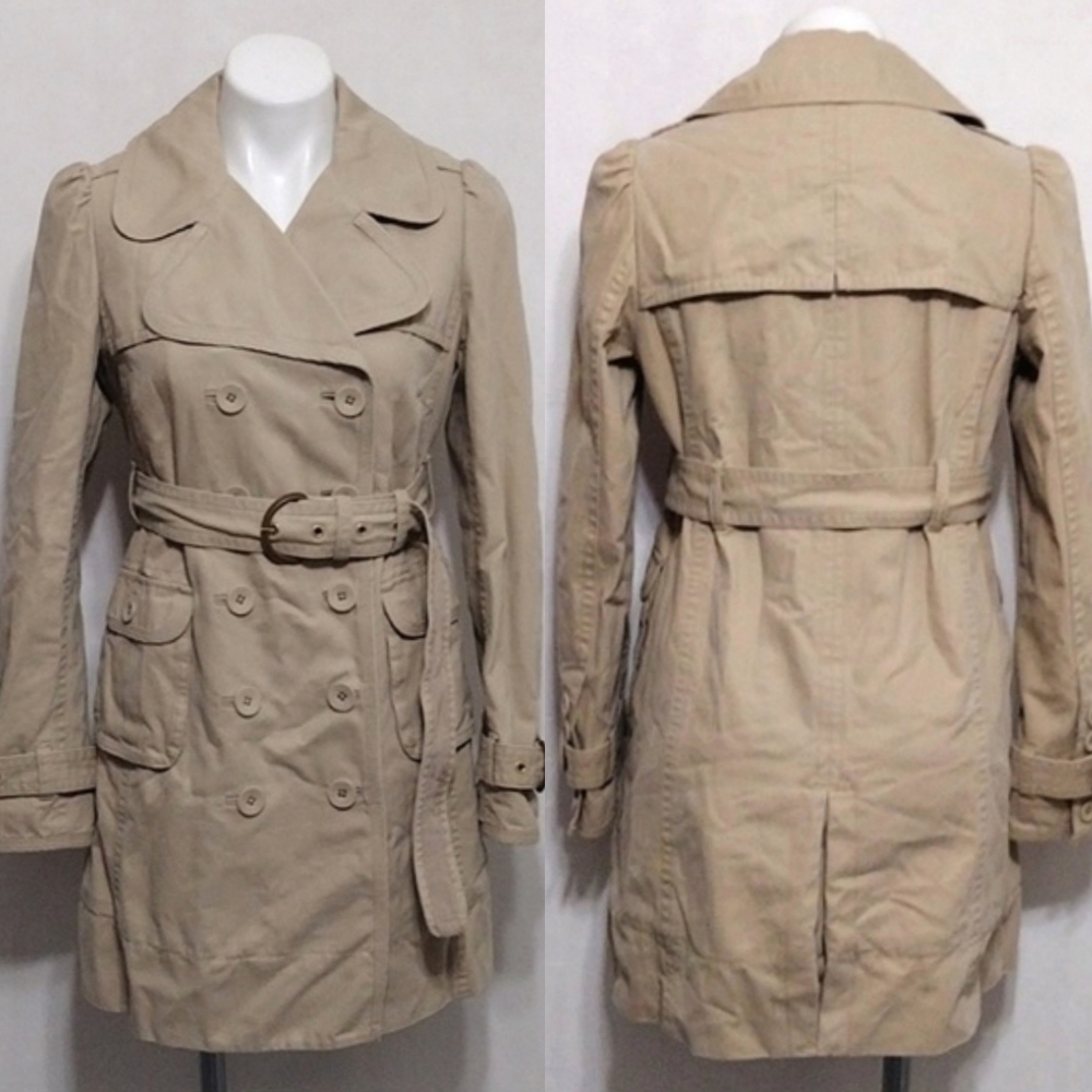 Juicy Couture Y2K Glam Tan Belted Trench Coat Double Breasted Cotton Jacket M